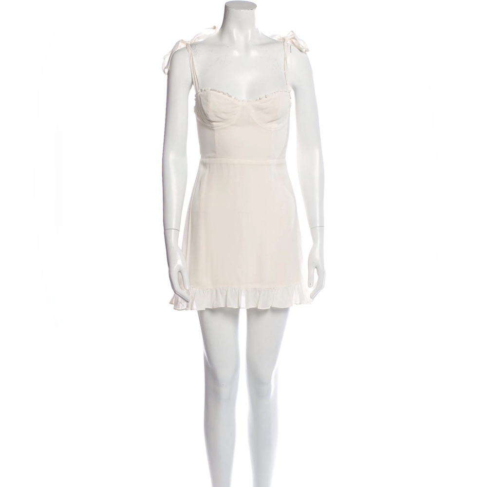 Reformation Ivory Mini Dress with Ruffle Detail XS 0 EUC